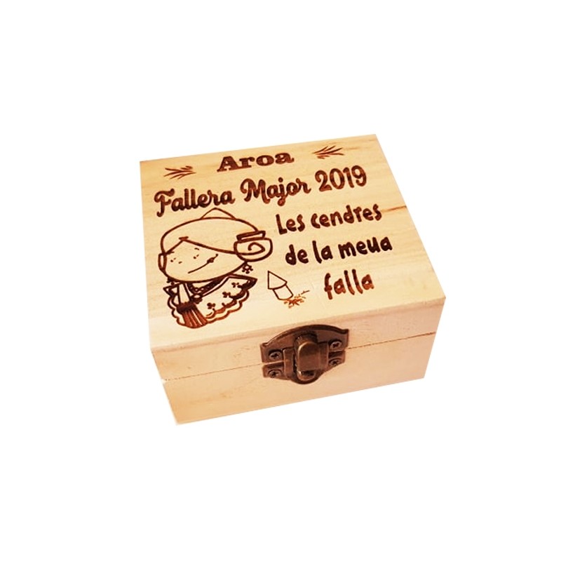 Caja madera grabada ideal guardar cenizas de las fallas,fiestas de valencia-recuerdo fallera