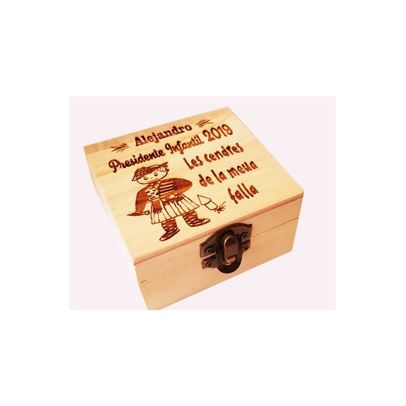 Caja madera grabada ideal guardar cenizas de las fallas,especial fallero