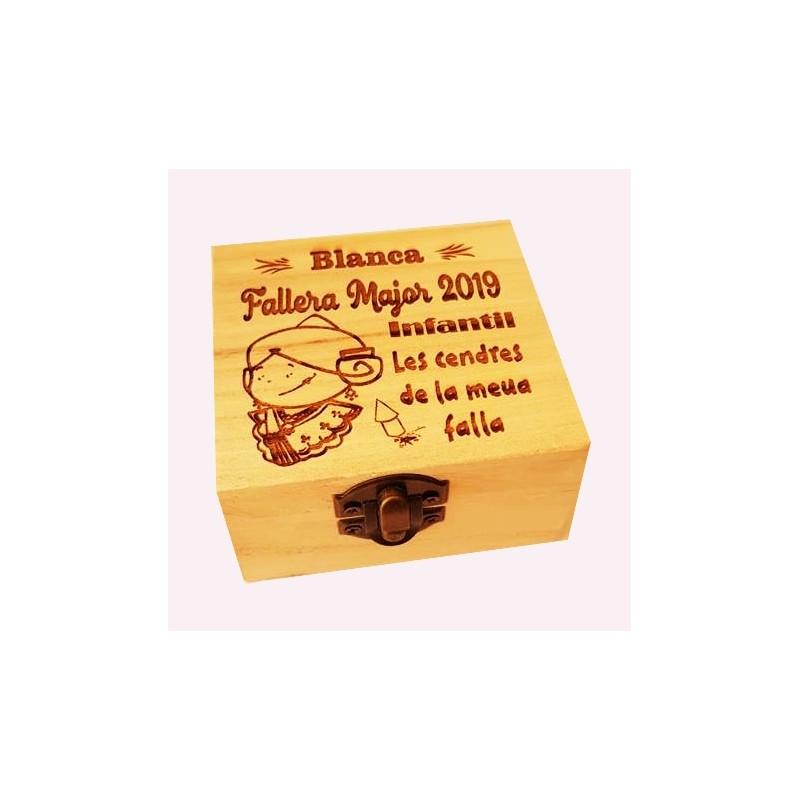 Caja madera grabada ideal guardar cenizas de las fallas-modelo infantil