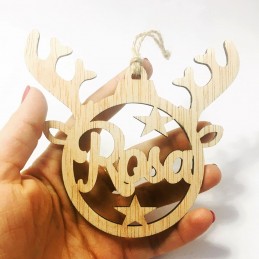 Adorno de Navidad esfera reno personaliado en madera con vuestros nombres