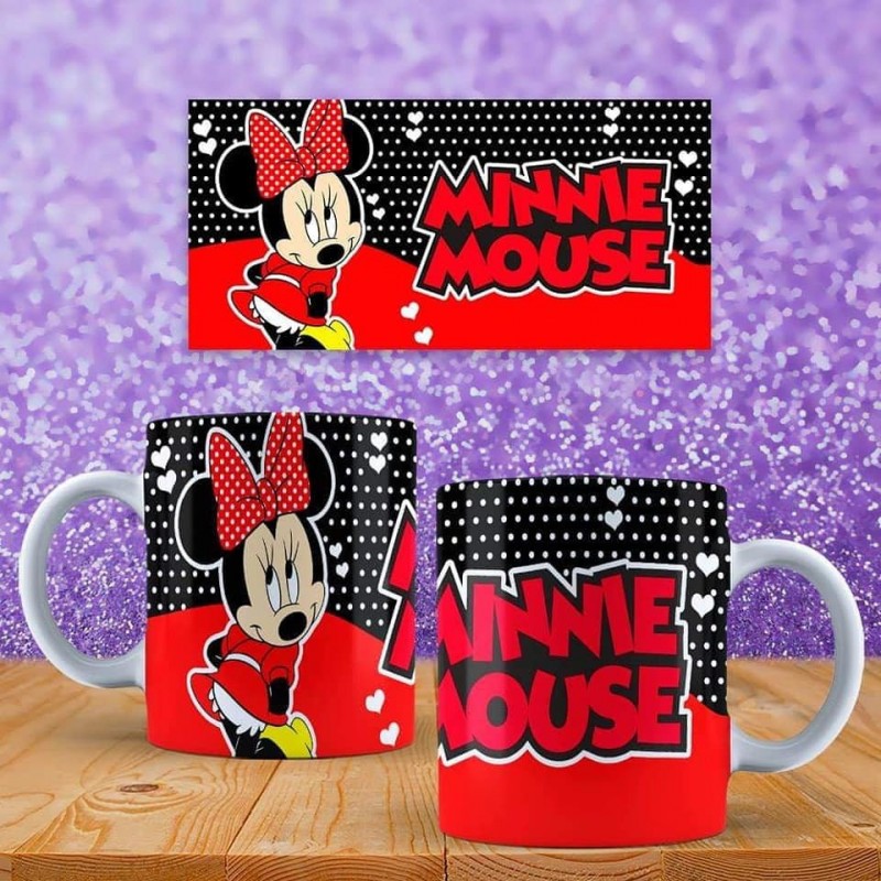 Super taza de Minnie Muse colores rojo y negro con su nombre