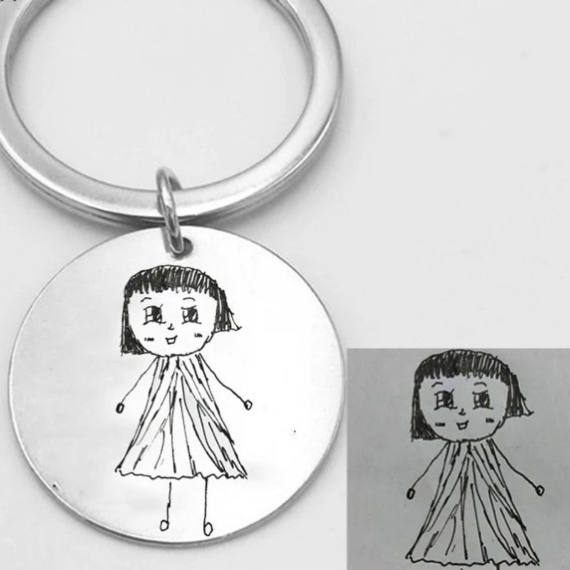 Llavero acero 35 mm personalizado con dibujos de los niños de su puño y letra