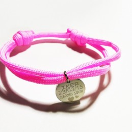 Bonita y original pulsera ajustable-cordón paracord rosa datos de nacimiento del bebe