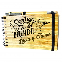 Libreta de madera de bambú con bolígrafo personalizada a todo color