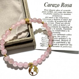 Pulsera cuarzo rosa, piedra del amor con etiqueta y caja