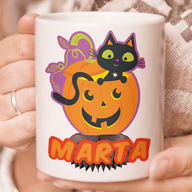 Taza halloween gato y calabaza personalizada