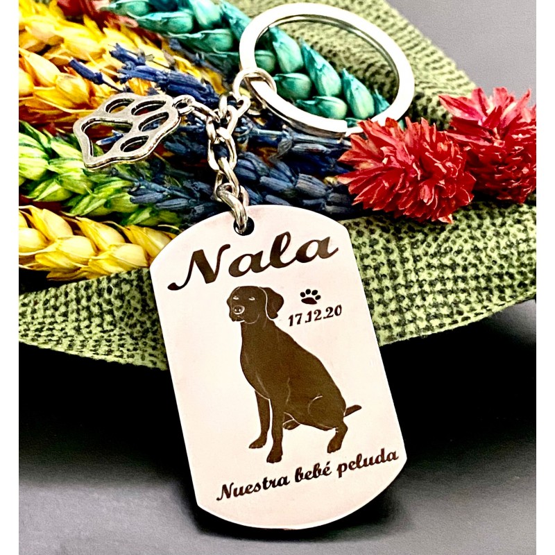 Llavero personalizado mascota con silueta de la raza de tu perro, Graba su nombre
