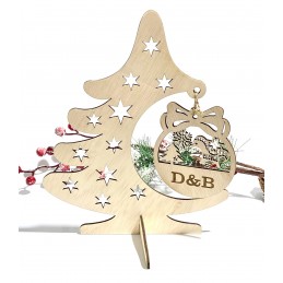 Adorno de Navidad en madera árbol con esfera personalizada