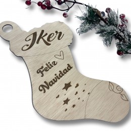Bota de Papá Noel personalizada en madera, decoración navideña 30 cm