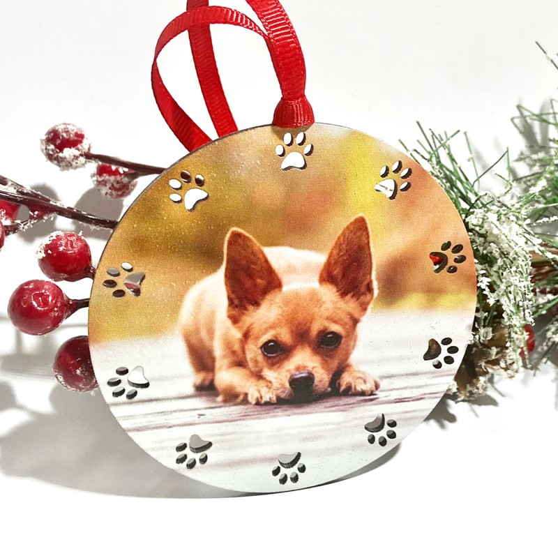 Bola de Navidad con huellas de mascota y foto personalizada