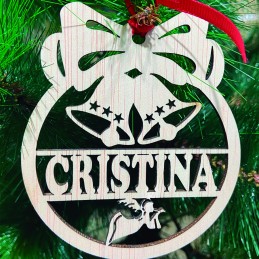 Bola de Navidad personalizada con nombre - Esfera Navideña de madera - Adorno personalizado de navidad modelo campana