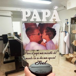 lámpara de metacrilato personalizada , regalo papa con foto y dedicatoria