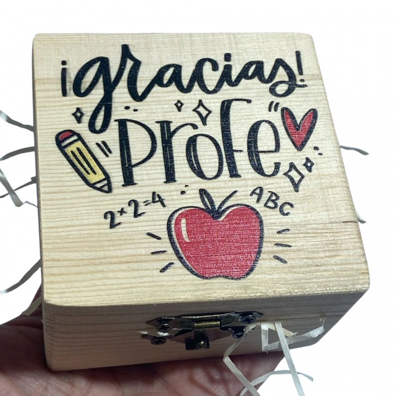 Caja madera garacias Profe, regalo original para docentes, ideal para presentar pulseras y llaveros