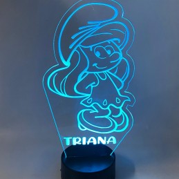 Lámpara personalizada De Ilusión 3D Luz De Noche Led Pitufina , con mando y hasta 7 colores incluidos