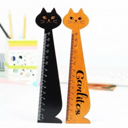 Regla madera para detalles de cumpleaños infantiles, 15 cm con forma de gato y nombre personalizado