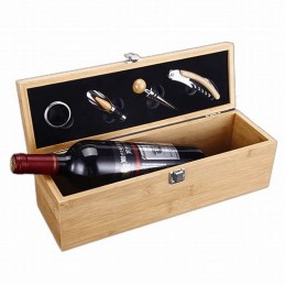 Caja bambu para Regalo de Botella de Vino con Accesorios , idea regalo papa, regalo padrino