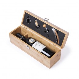 Caja bambu para Regalo de Botella de Vino con Accesorios , idea regalo papa, regalo padrino
