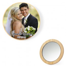 Espejo de Bambú Personalizable para Eventos , comuniones, bodas y bautizos, con texto o foto impresos